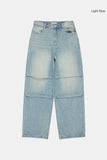 Veloce hem snap knee pin-tuck denim pants