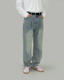 Ege one-tuck semi-wide denim pants