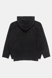 Henry-neck hooded warmer ribbed over knit