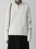 [Premium] Cashmere Knit Hood Half Zip Up