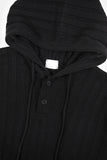 Henry-neck hooded warmer ribbed over knit