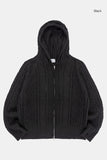 Cable twisted knit hood zip-up