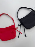 [Shoulder/Cross] Ribbon two-way nylon half-moon bag