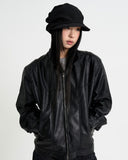 Curved leather overfit jacket
