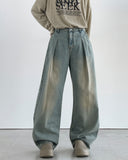 Interior One-Tuck Wide Denim Pants