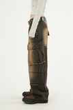 Franken incision pigment cargo denim pants
