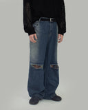 Ripper washed wide denim pants