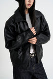 Curved leather overfit jacket
