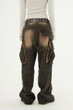 Franken incision pigment cargo denim pants