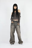 Chalk embossed washed denim