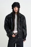 Curved leather overfit jacket