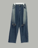 Ripper washed wide denim pants