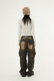 Franken incision pigment cargo denim pants