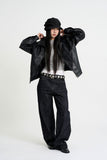 Curved leather overfit jacket