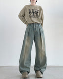 Interior One-Tuck Wide Denim Pants