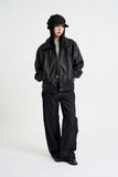 Curved leather overfit jacket