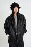 Curved leather overfit jacket