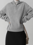 [Premium] Cashmere Knit Hood Half Zip Up