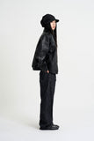Curved leather overfit jacket