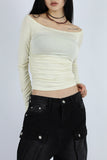 Off-side shirring T-shirt