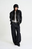Curved leather overfit jacket