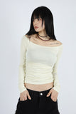 Off-side shirring T-shirt