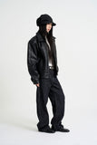 Curved leather overfit jacket