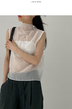 Koi high neck see-through sleeveless blouse