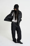 Curved leather overfit jacket