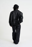 Curved leather overfit jacket