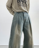 Interior One-Tuck Wide Denim Pants