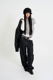 Curved leather overfit jacket
