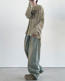 Interior One-Tuck Wide Denim Pants