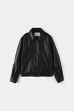 Curved leather overfit jacket
