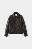 Curved leather overfit jacket