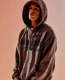 WASHED CUT OFF APPLIQUE HOOD ZIP UP