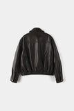Curved leather overfit jacket