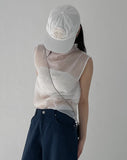Koi high neck see-through sleeveless blouse