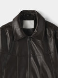 Curved leather overfit jacket