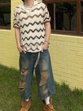 Wave Openwork Collar Knit