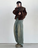 Interior One-Tuck Wide Denim Pants
