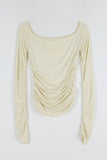 Off-side shirring T-shirt