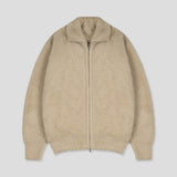 High-Neck Angora Knit Zip-Up