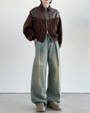 Interior One-Tuck Wide Denim Pants