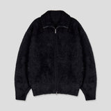 High-Neck Angora Knit Zip-Up