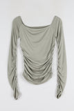 Off-side shirring T-shirt