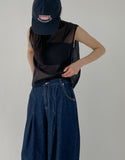 Koi high neck see-through sleeveless blouse