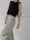 Back Shirring Stopper Nylon Wide Pants