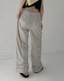 Back Shirring Stopper Nylon Wide Pants