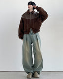 Interior One-Tuck Wide Denim Pants